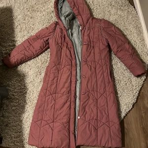 Vintage Saxton Hall quilted long pink and gray puffer coat